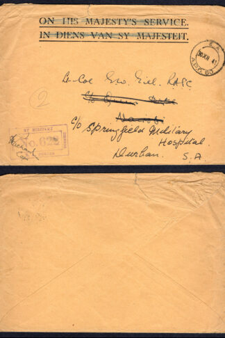 KUT EAF WWII 1941 Redacted OHMS Stampless Censored Cover to Durban