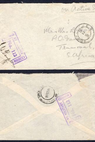 KUT EAF WWII 1941 Stampless Censored Cover to Transvaal