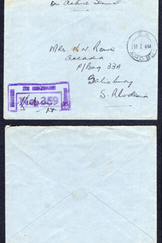 KUT EAF WWII 1944 Stampless Censored Cover to S Rhodesia