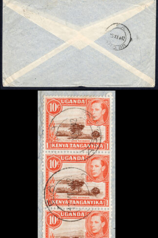 KUT EAF WWII 1942 10c x 3 and 1/- on Censored Cover to S Rhodesia