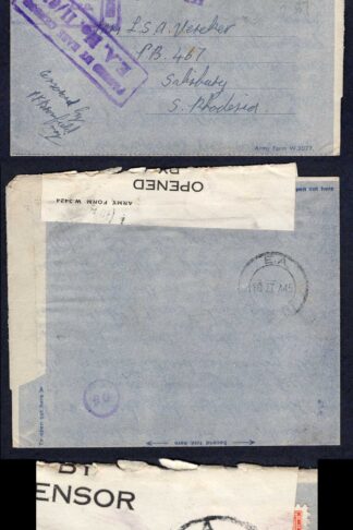 KUT EAF WWII 1945 Uprated Censored Air letter to S Rhodesia
