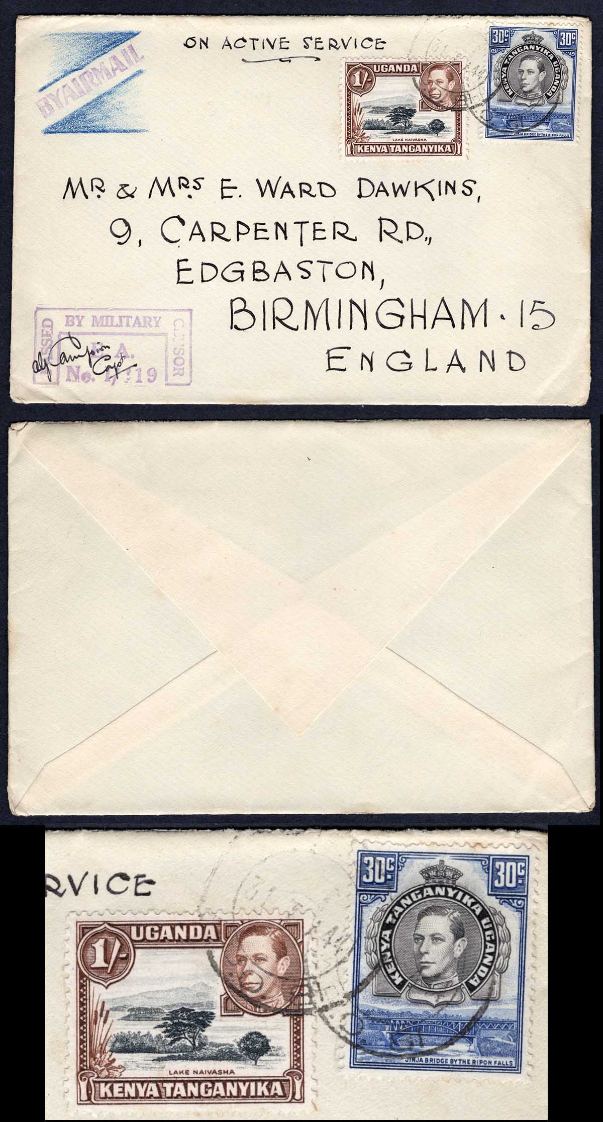 KUT EAF WWII 1945 Censored Air letter to England
