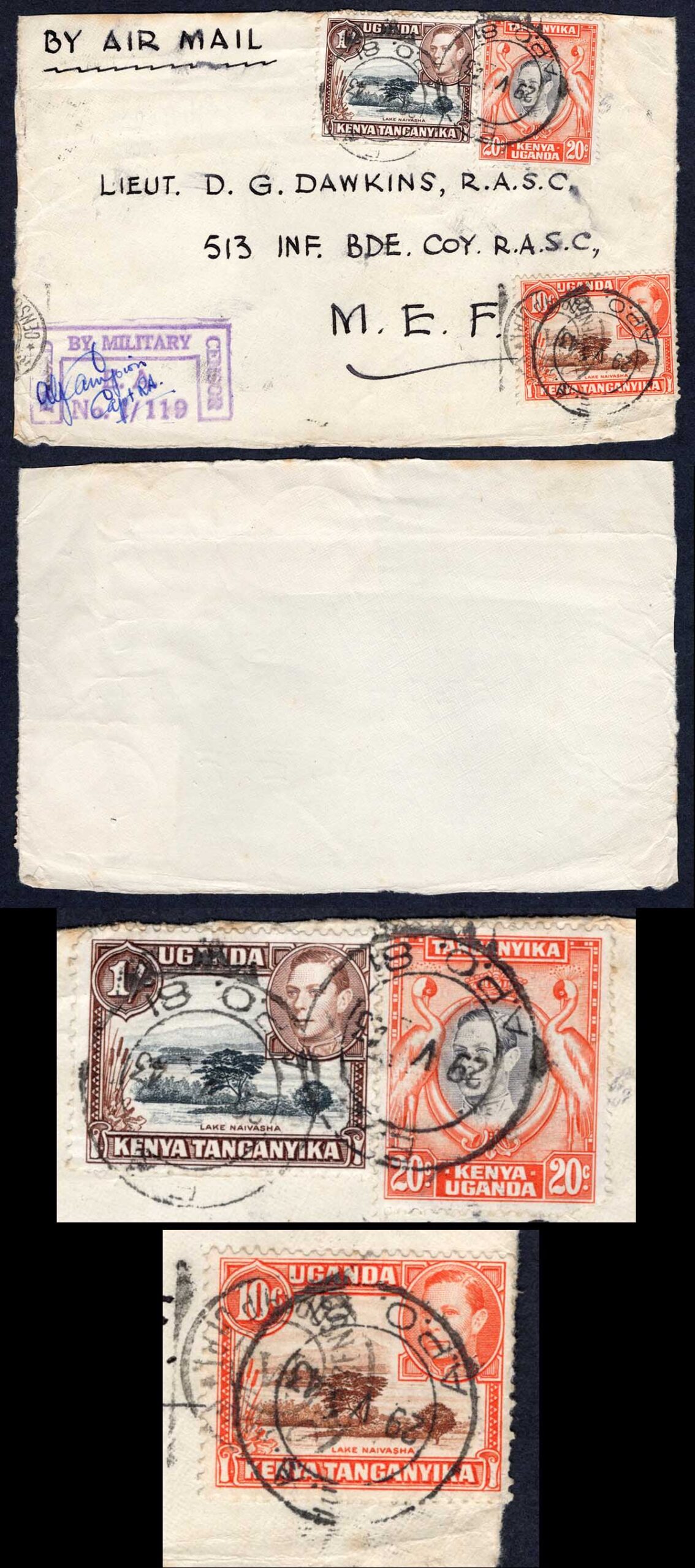 KUT EAF WWII 1943 Censored FRONT to MEF