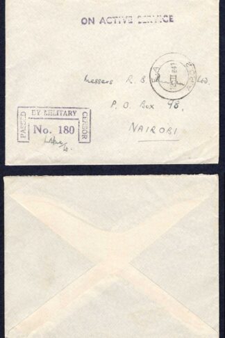 KUT EAF WWII 1941 On Active Service Stampless Censor cover to Nairobi