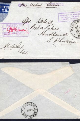 KUT EAF WWII 1940 RAF Censored Cover to S Rhodesia