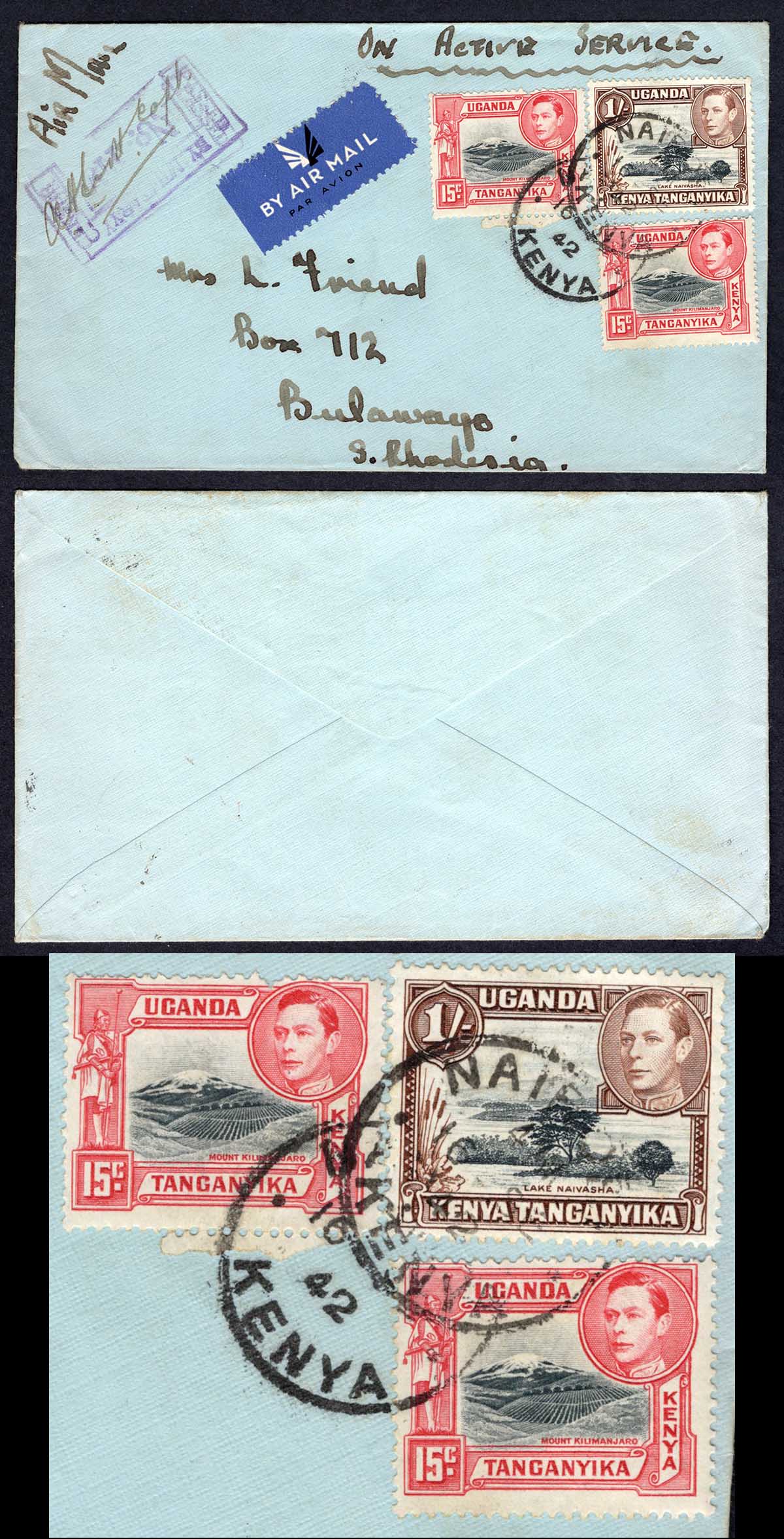 KUT EAF WWII 1942 RAF Censored Cover to S Rhodesia