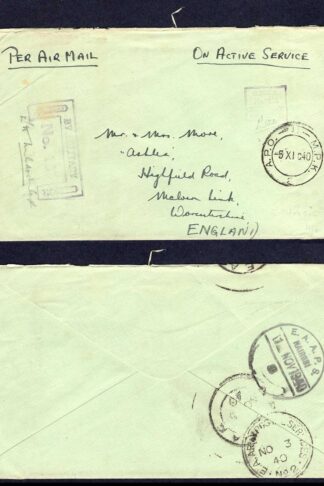 KUT EAF WWII 1940 Stampless Censor cover to England