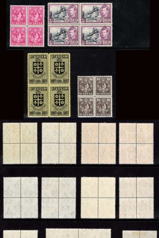 St Lucia SG128a/41 1938 Set of 17 in BLOCKS (2 x U/M) Cat 380 pounds