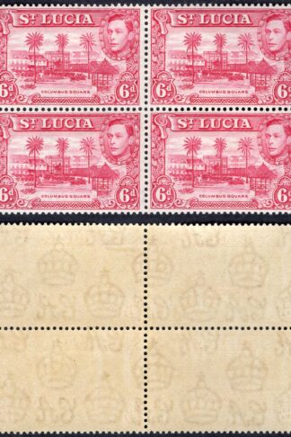 St Lucia SG134 6d Carmine-lake Perf 13.5 Block 2 x U/M Cat 28 pounds
