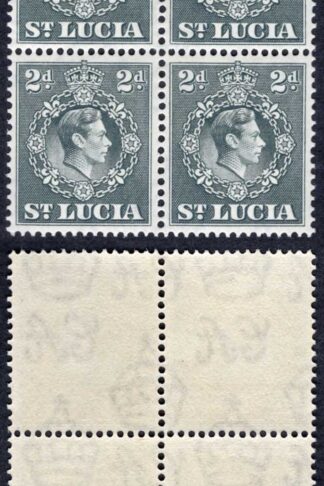 St Lucia SG131 2d Grey Perf 14.5 x 14 Block (2 x U/M) Cat 22 pounds