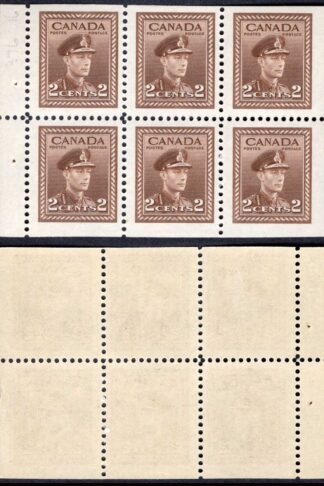 Canada SG376b 2c Brown Booklet Pane of 6 Cat 32 pounds U/M