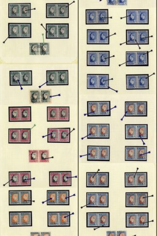 South Africa SG71/5bw 1937 Coronation set study of minor varieties (54 pairs)
