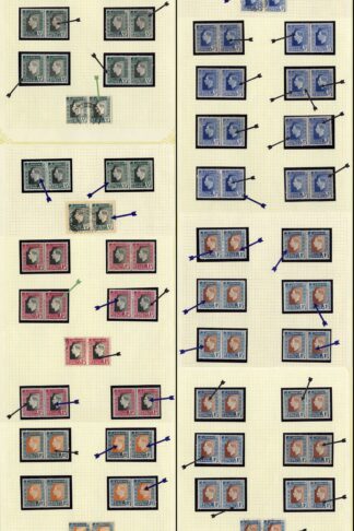 South Africa SG71/5bw 1937 Coronation set study of minor varieties (54 pairs)