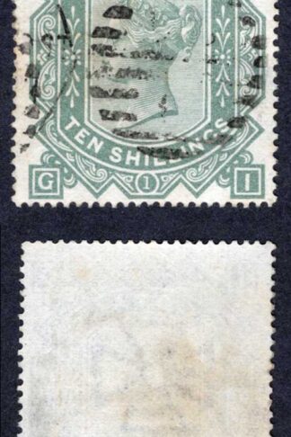 SG128 10/- Greenish-grey Wmk Maltese Cross Fine used Great Colour Cat 2250 pound