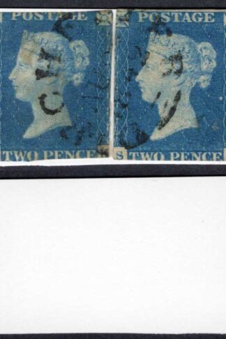 1840 2d Blue (SK SL) Plate 2 Two singles with a TOWN Postmark Cat 14000 pounds