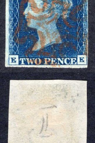 1840 2d Deep Full Blue (EE) Plate 2 Red Cross Possibly touched Cat 1750 pounds