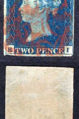 1840 2d Deep Full Blue (RI) Plate 2 Red Cross Creased top right Cat 1750 pounds