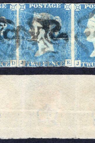 1840 2d Pale Blue (JD/JF) Plate 1 STRIP (Heavy crease) Cat 2850 pounds