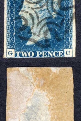1840 2d Blue (GC) Plate 1 possibly touched at base (Thinned) Cat 950 pounds
