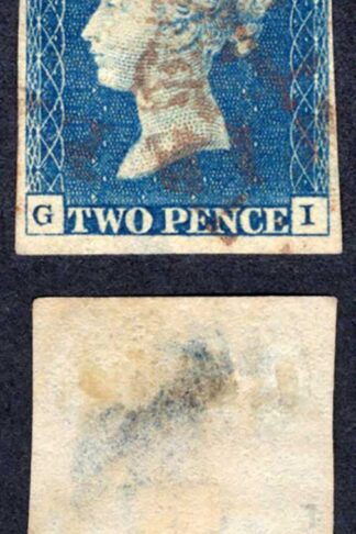 1840 2d BRIGHT Blue (GI) Plate 1 (Heavey Thin) Cat 1400 pounds