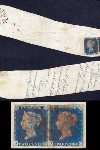 1840 2d Blue (AB/AC) Plate 1 Pair (AC 4 margin) Cat 2500+ pounds