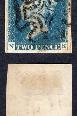 1840 2d Blue (NK) Plate 1 Four Margins (on small piece) Cat 975 pounds