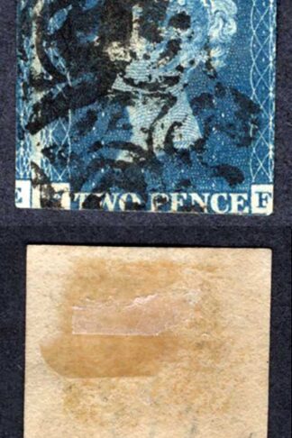 1840 2d Blue (FF) Plate 1 Two margins Cat 975 pounds