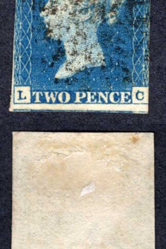 1840 2d Blue (LC) Plate 1 One margin Cat 950 pounds