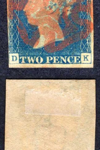 1840 2d Blue (DK) Plate 1 Red Cross (bend) Cat 1250 pounds
