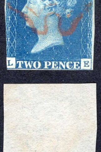 1840 2d Blue (LE) Plate 1 Three Margins Cat 1250 pounds