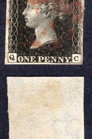 Penny Black (QC) Four Margins with a red Maltese Cross