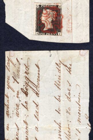 Penny Black (AI) Plate 1a on piece Dated 27th May 1840 Three Margin
