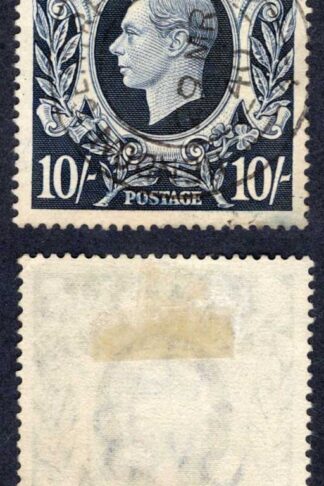 SG478 10/- Dark Blue 9 MR 1940 Hendon CDS (creased) Cat 22 pounds