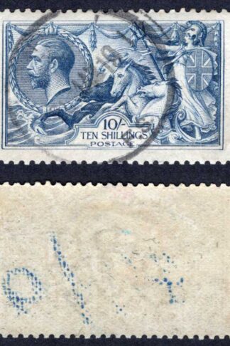 SG417 10/- Dull Grey-Blue Bradbury Seahorse Cat 120 pounds