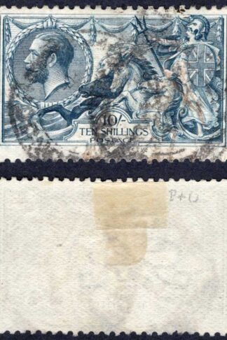 SG417 10/- Dull Grey-Blue Bradbury Seahorse Cat 120 pounds