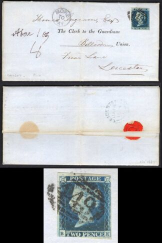 1841 2d Blue (BK) Plate 4 on MORE to PAY Cover with receipt stamp inside