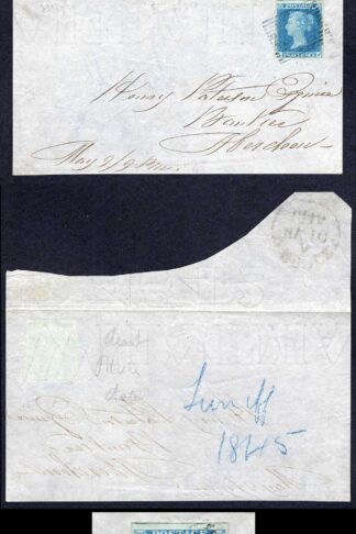 1841 2d Blue (TJ) Plate 3 Three margin on dated piece on Cover