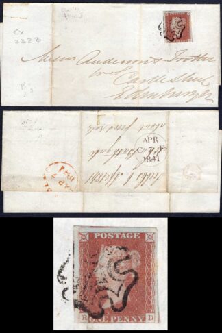 1841 Penny Red (RD) Plate 11 Double letter on Cover Cat 350 pounds