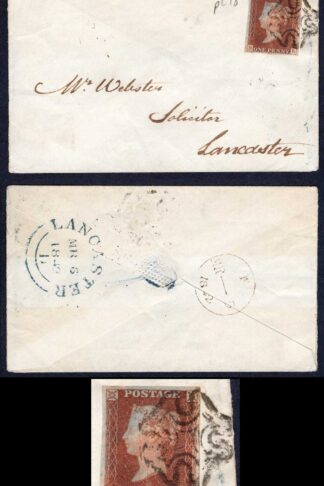 1841 Penny Red (ML) Plate 18 Four margin Vertical crease on a cover