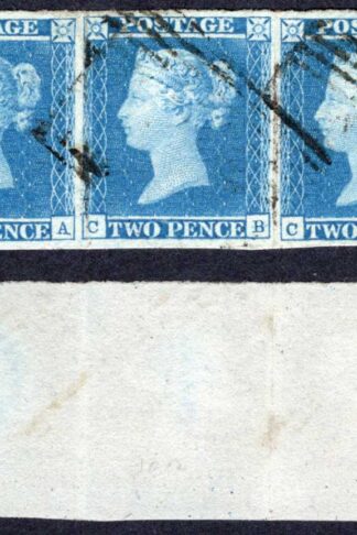 1841 2d Pale Blue (CA/CC ) Plate 3 Fine Four Margin Strip Cat 300++ pounds