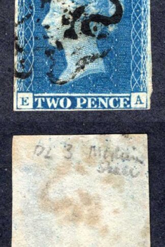1841 2d Blue (EA) Four Margins (close) Plate 3 Maltese Cross Cat 275 pounds
