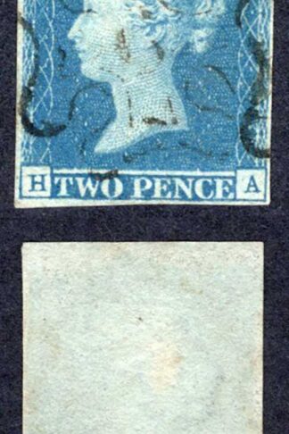1841 2d Blue (HA) Plate 3 Four margins Light central strike of 6 in Cross Cat 650 pounds