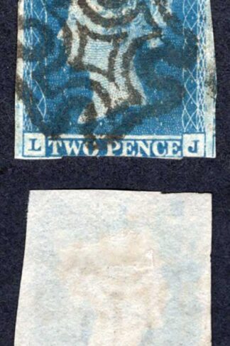 1841 2d Blue (LJ) Plate 3 Maltese Cross three margins Cat 275 pounds