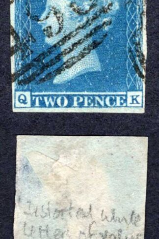 1841 2d Blue (QK Plate 3 (Thinned) Cat 110 pounds