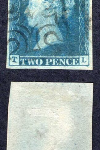 1841 2d Blue (TL) Plate 3 Maltese Cross Four margins Cat 275 pounds