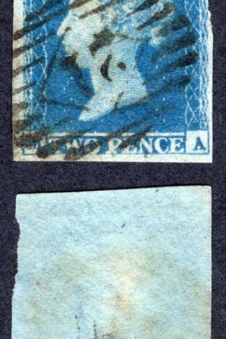 1841 2d Blue (MA) Plate 4 Three Margins Cat 100 pounds