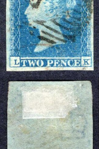1841 2d Blue (LK) Plate 4 Four Margins Cat 100 pounds