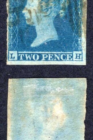 1841 2d Blue (LK) Plate 4 Three Margins Cat 100 pounds