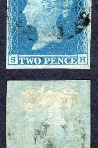 1841 2d Blue (SH) Plate 4 Fine Four Margins Cat 100 pounds