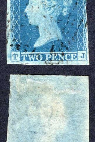 1841 2d Blue (TJ) Plate 4 Three Margins Cat 100 pounds